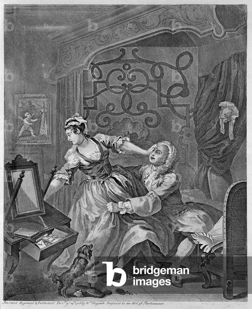 "Ohne Titel (vor der Verführung)" 1736 von William Hogarth, b/w