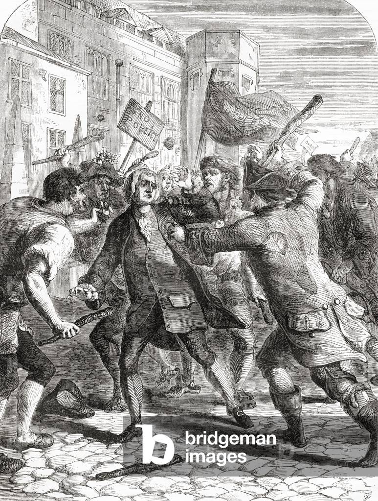 I rivoltosi «No-Popery» attaccano i membri del Parlamento a Palace Yard, Westminster, Londra, Inghilterra dura