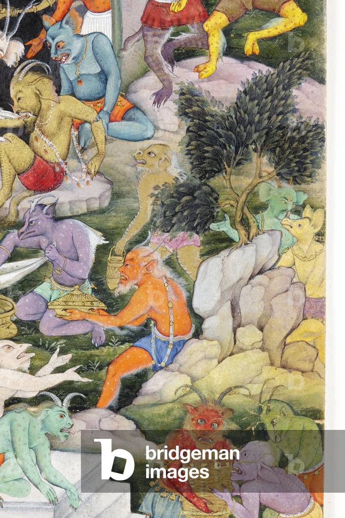 "Particolare da Demons in a Wild Landscape", c.1600 di Indian School