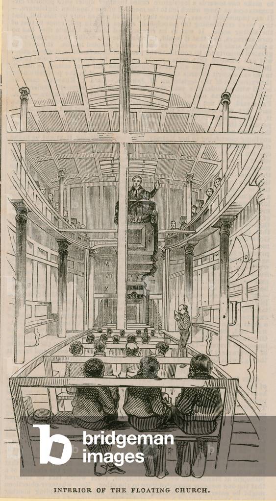 "Interno del galleggiante Chiesa (incisione)" di English School