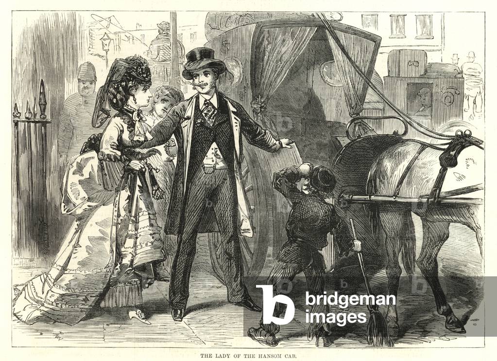 "Rappresentante Derby Women: La signora del hansom cabina (incisione)" di English School, b/w