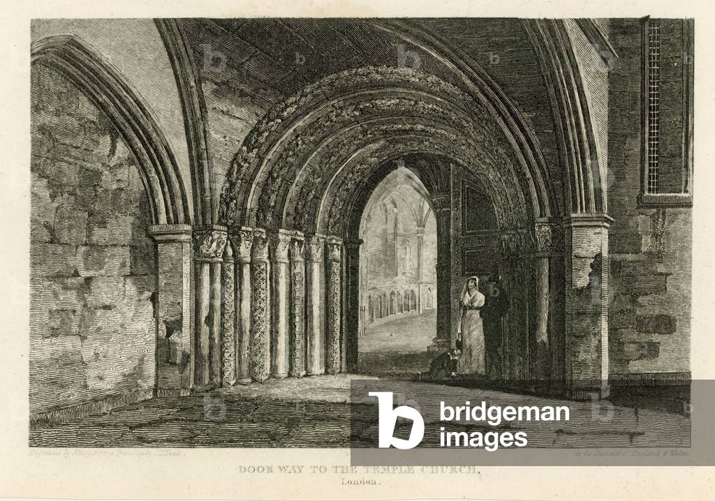 The Temple Church (engraving) by English Artist, b/w