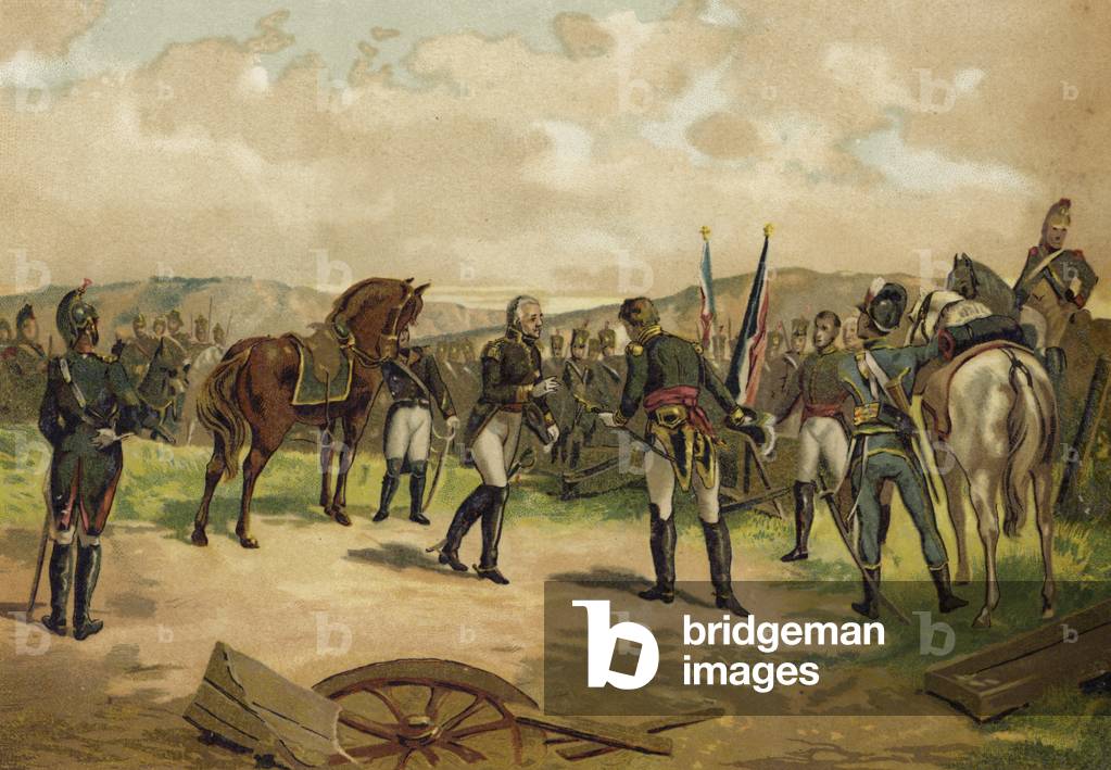 Consegna del generale Dupont, Battaglia di Bailen, Spagna, 1808 (chromolito)