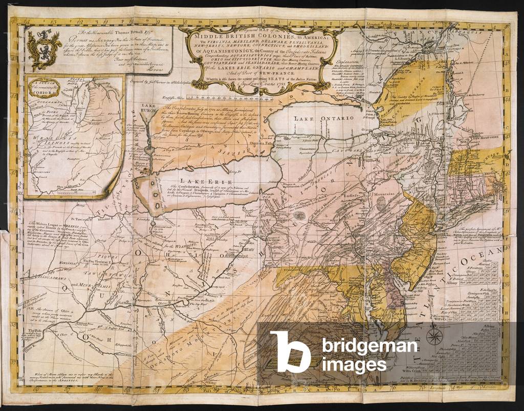 "Una mappa generale delle colonie britanniche centrali in America; vale a dire Virginia" di English School, b/