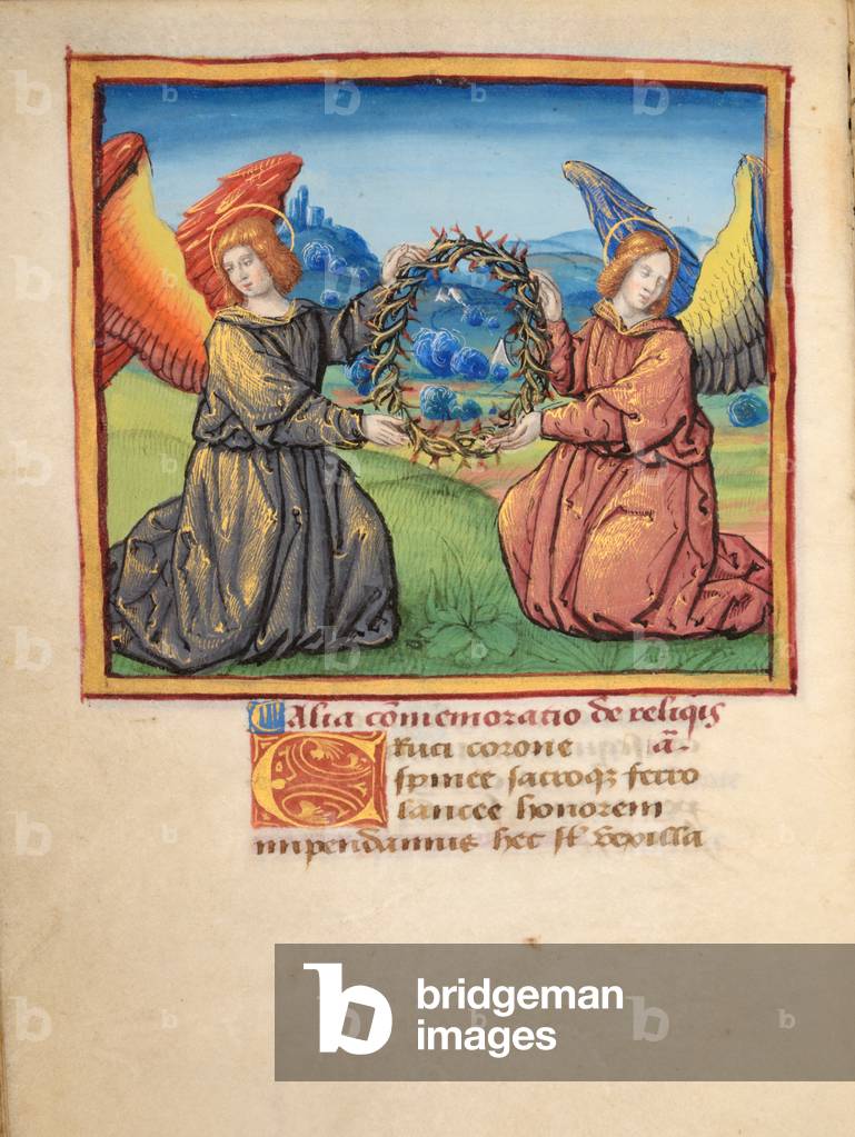 "Ms 45 fol.58v Corona di Spine tenuta da angeli", c.1500 di French School