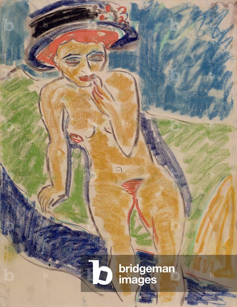 Seduto femminile nudo, 1907-09 (pastello colorato e carboncino su carta)