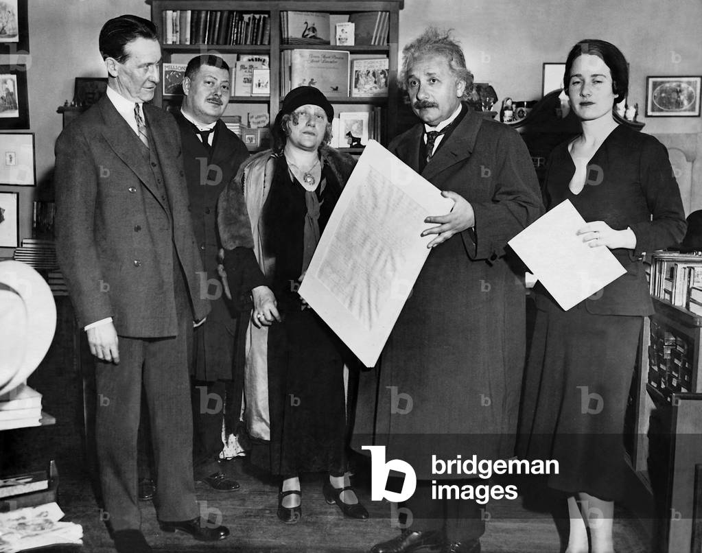 Albert Einstein and Elsa Einstein in New York, 1931 (b/w photo)