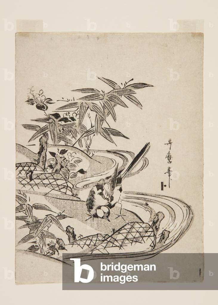 Sparrow (colour woodblock print) by Utamaro Kitagawa