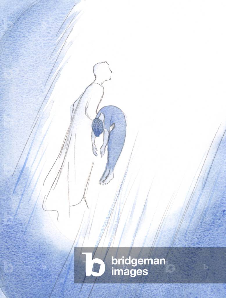 Bild von Zeichnung "Einmal umarmte Christus schnell eine verstorbene Seele nach ihrer Reinigung und hob sie - 