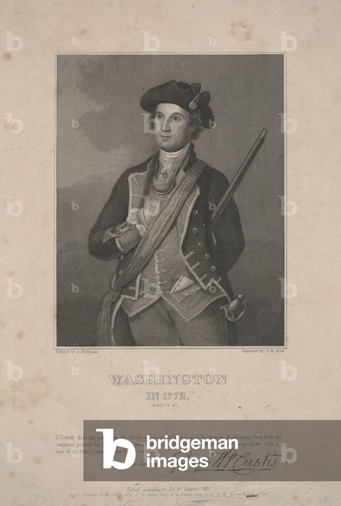 Immagine di Incisione "Washington nel 1772", c.1833 di Charles Willson Peale, b/w