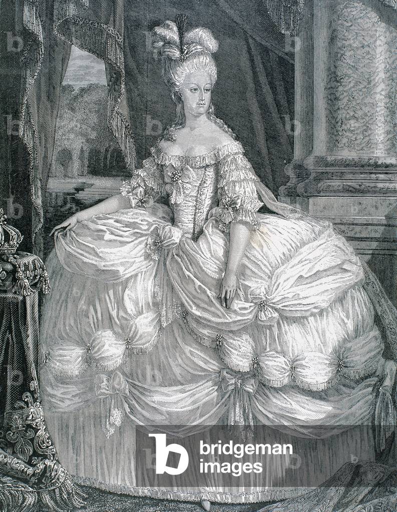 "Maria Antoniette (1755-1793). Moglie di Luigi XVI e Regina di Francia (1774-92).", b/w