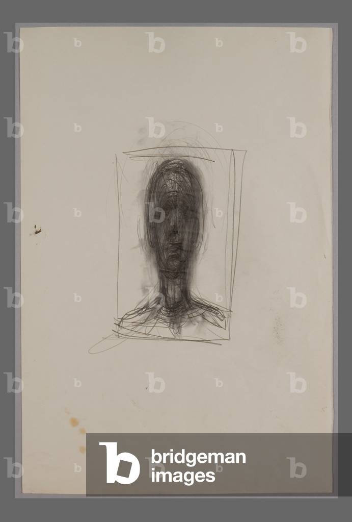 Image of Drawing depicting Head of a Man in Frame, c.1947 by Alberto Giacometti, b/w