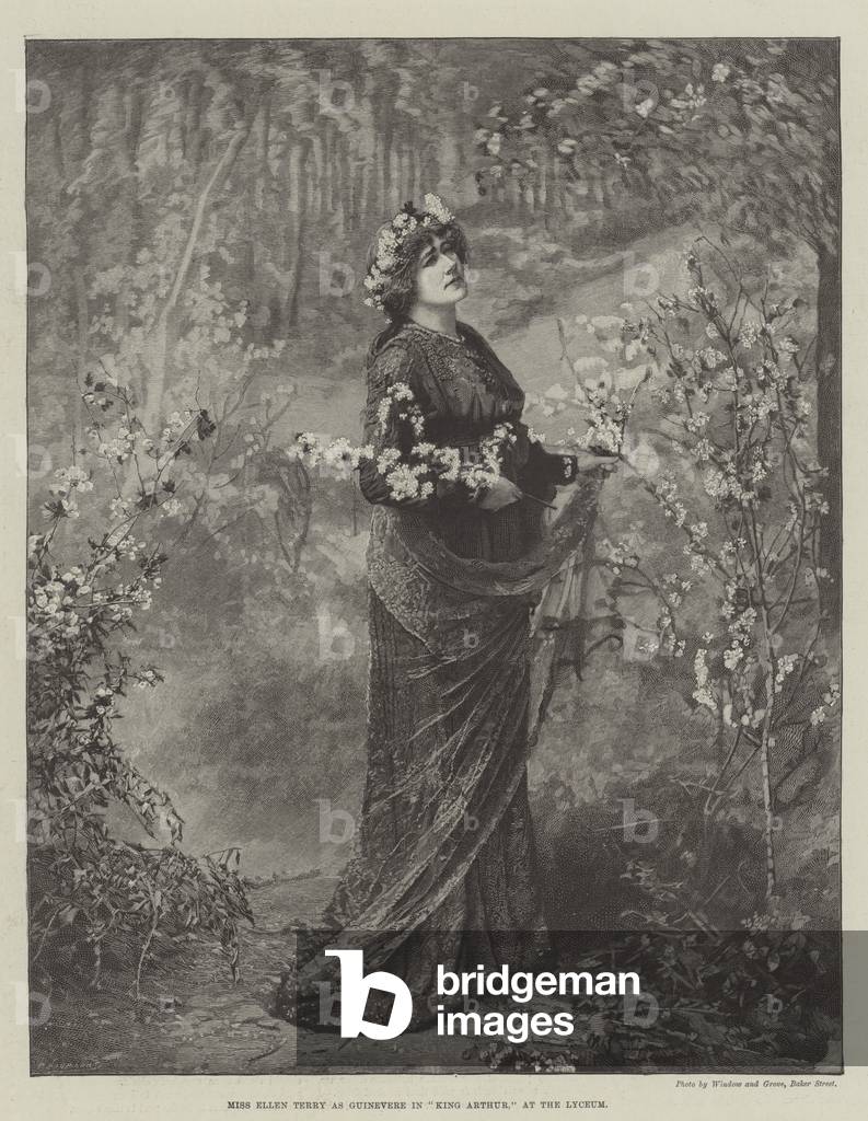 "Miss Ellen Terry als Guinevere in „King Arthur“" 1895 von English School, b/w