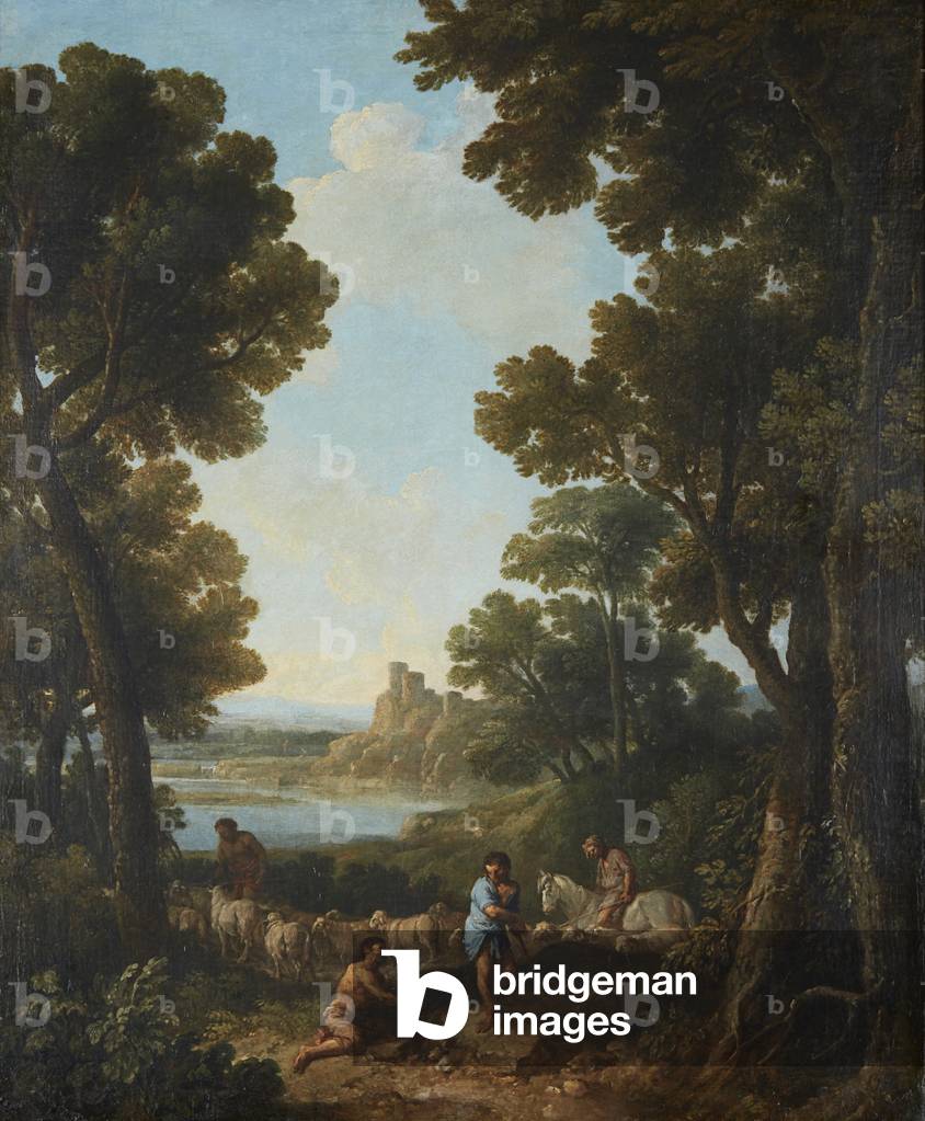 Eine klassische Landschaft mit Hirten und Reiter (Öl auf Leinwand)