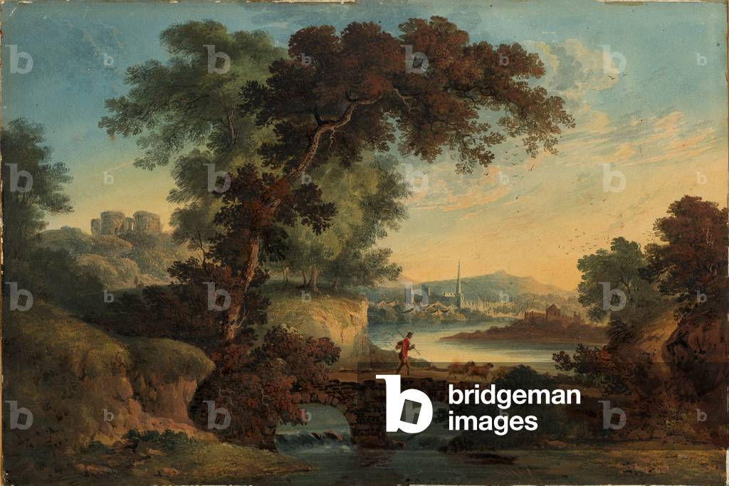 Bild von Gemälde "Landschaft mit Schloss und Brücke" 1808 von John Oldfield