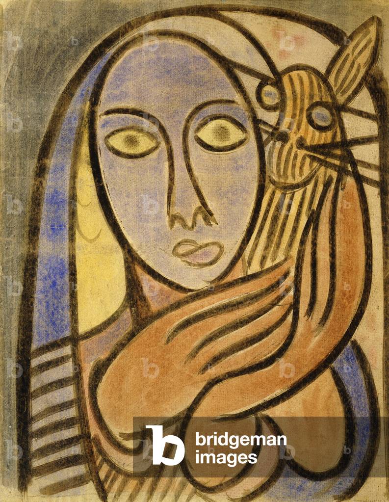 Woman and Cat; Mujer y Gato, c.1936-39 (pastel and watercolour on paper)