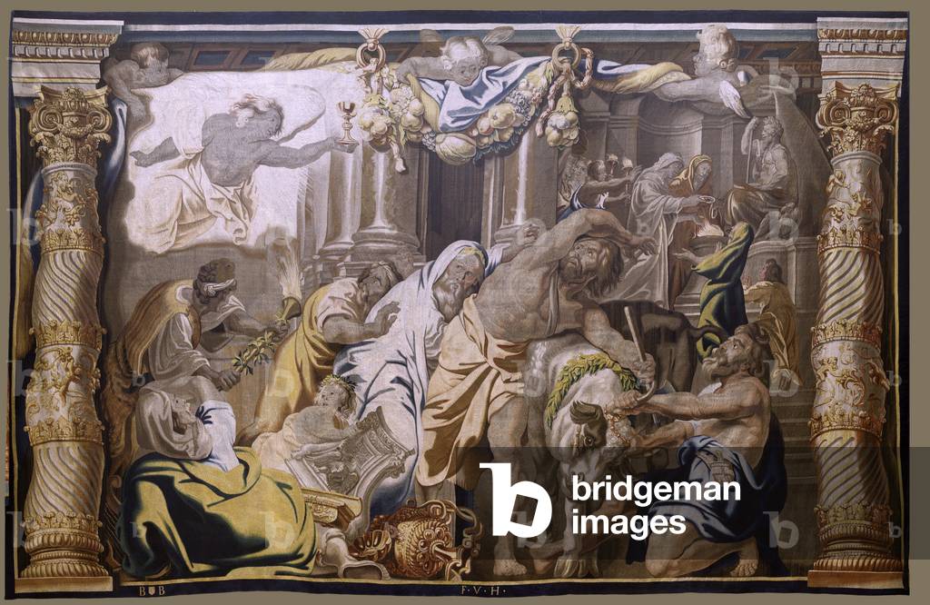 Flämischer Wandteppich. Serie Apotheose der Eucharistie. Model Cartoon kopiert von einem Original von Rubens. 