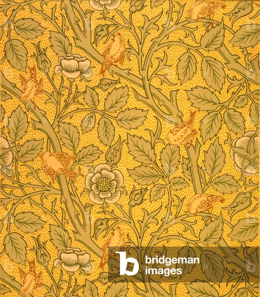 Bird Wallpaper Design (colour woodblock print on paper)