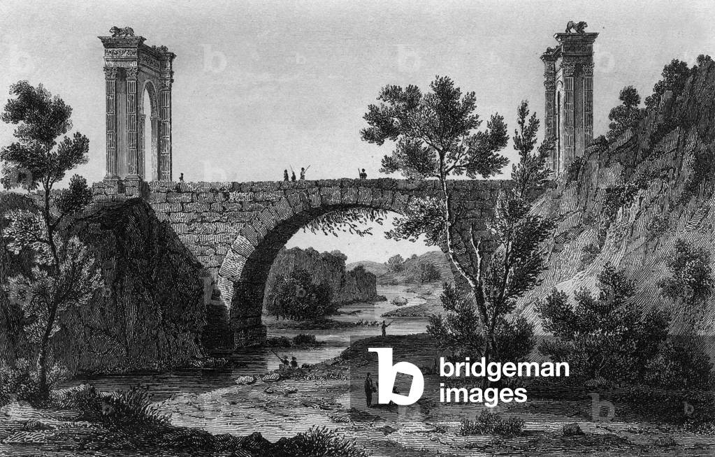 Image of Bridge and arches of Saint Chamas, 19th century (engraving) by ...