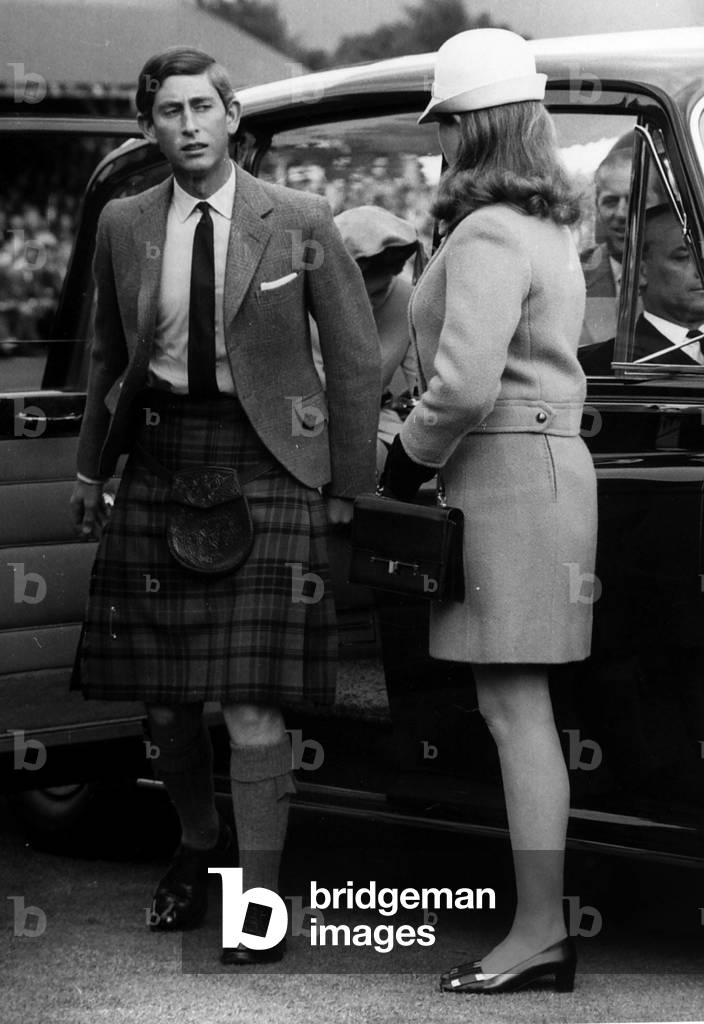 Prince Charles in kilt, September 1968 (b/w photo)