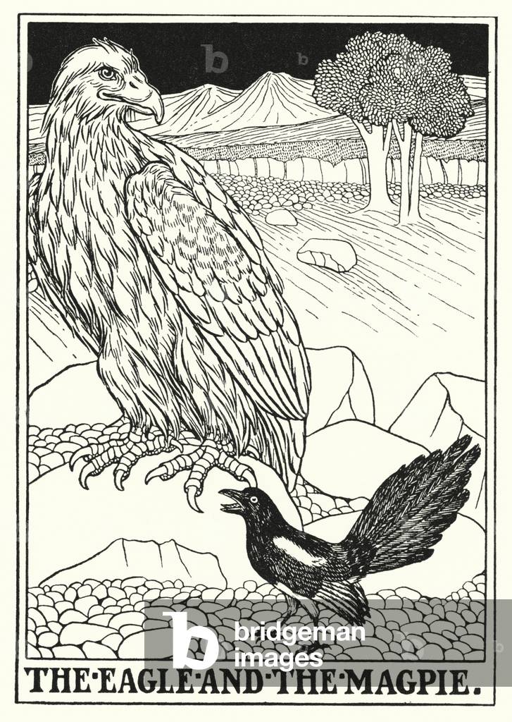 Immagine di Stampa "Favole di La Fontaine: L'aquila e la gazza (lito)" di Percy James Billinghurst