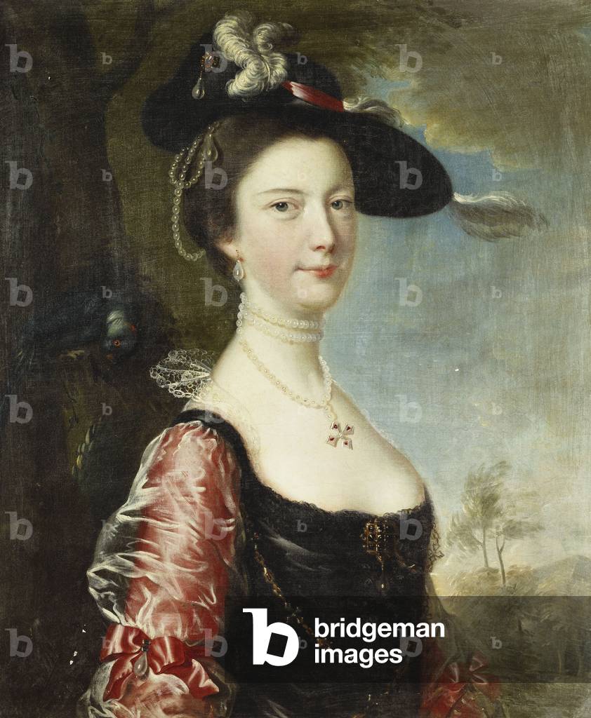 Porträt seiner Frau, Anne (nee Stowe), Halbe Länge, in einem schwarzen Kleid mit karminroten Ärmeln, ein schwa