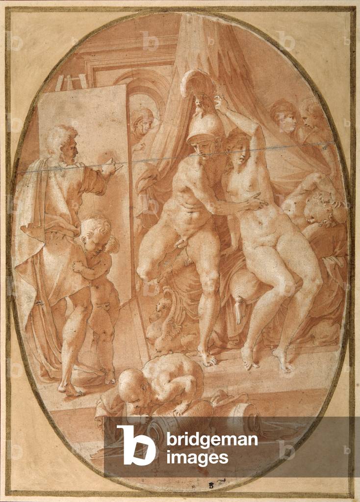 Image of Drawing depicting Alexander and Campaspe in the studio of Apelles (pen and Indian ink by Francesco Pr
