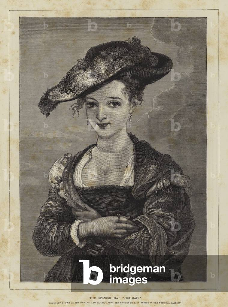 "Il cappello spagnolo «Ritratto» (incisione)" di Peter Paul Rubens, b/w