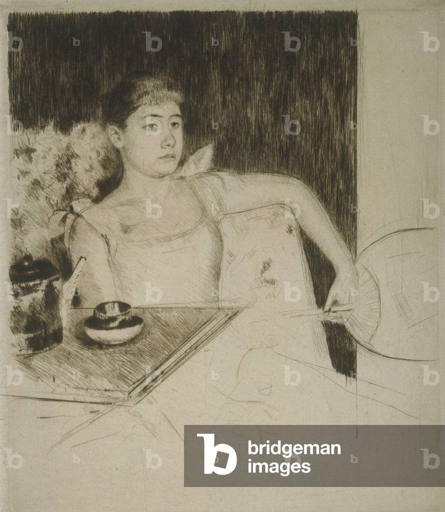 Bild von Gravur "Tee" 1890 von Mary Stevenson Cassatt, b/w