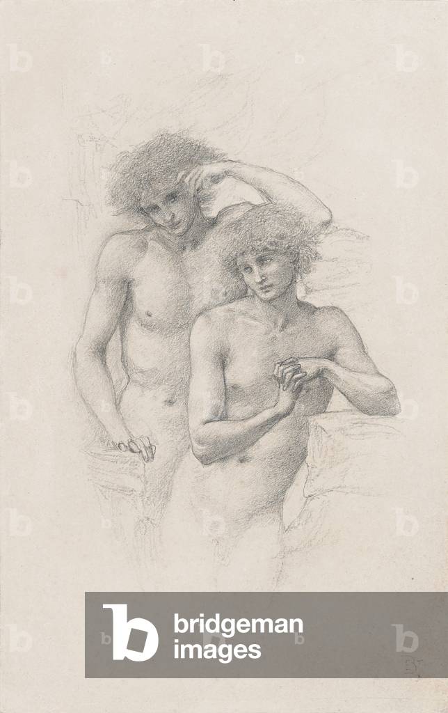 Studio di due nudi maschili per 'Arthur in Avalon', c. 1885 (matita su carta)