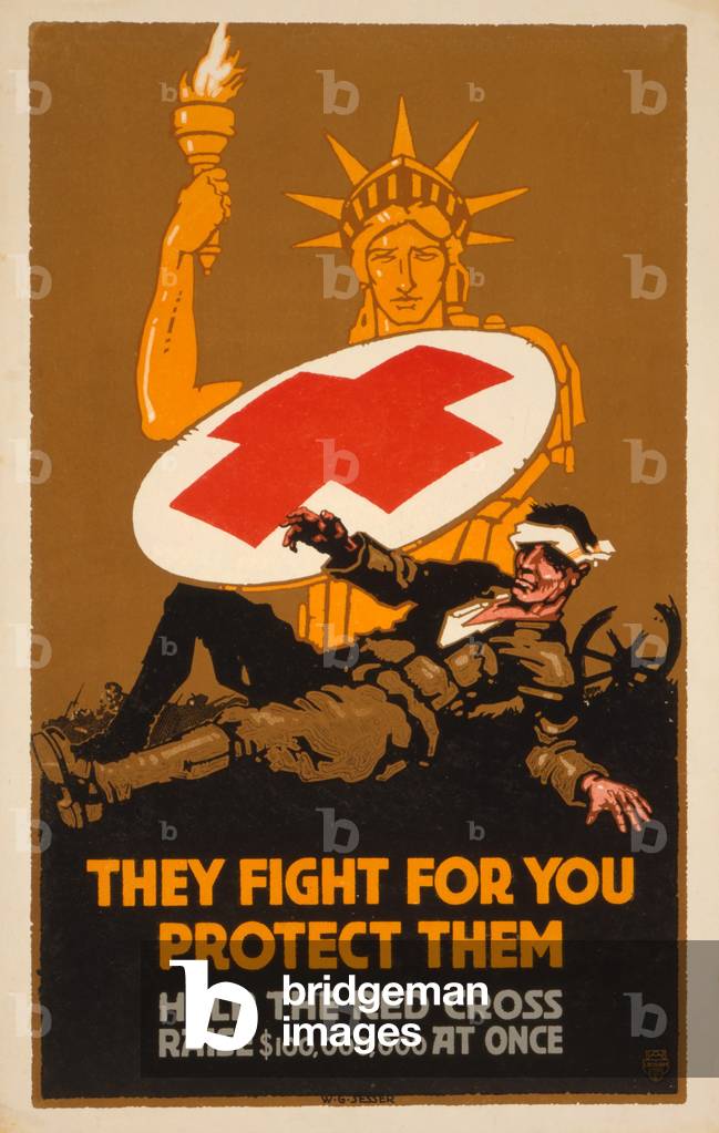 Poster di raccolta fondi per la Croce Rossa, pub. 1917 (colore lito)