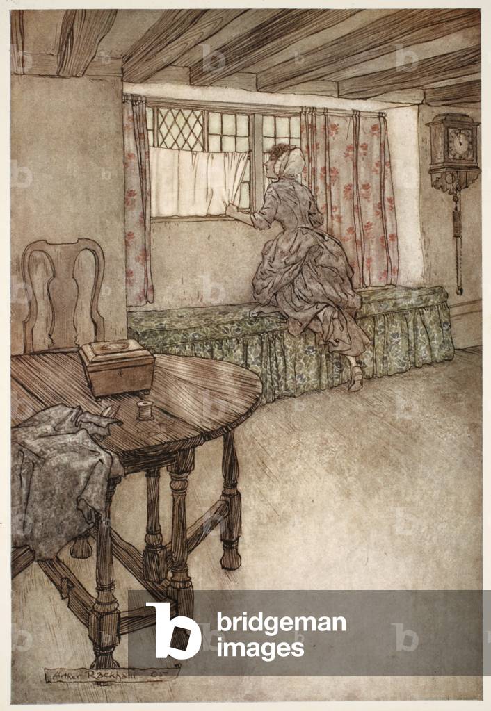 "Strange names were over the doors-strange faces at the windows-everything was strange." by Arthur Rackham, b/
