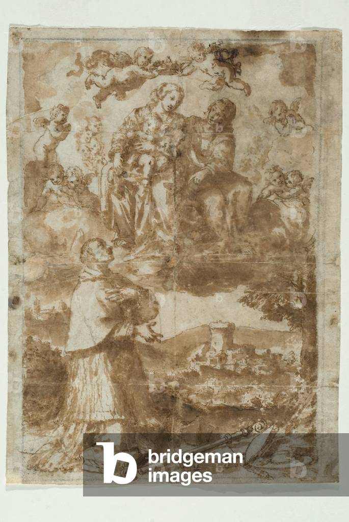 Madonna mit Jesuskind erscheint in St. Charles Borromeo, ca. 1640-1660 (Tinte auf Papier)
