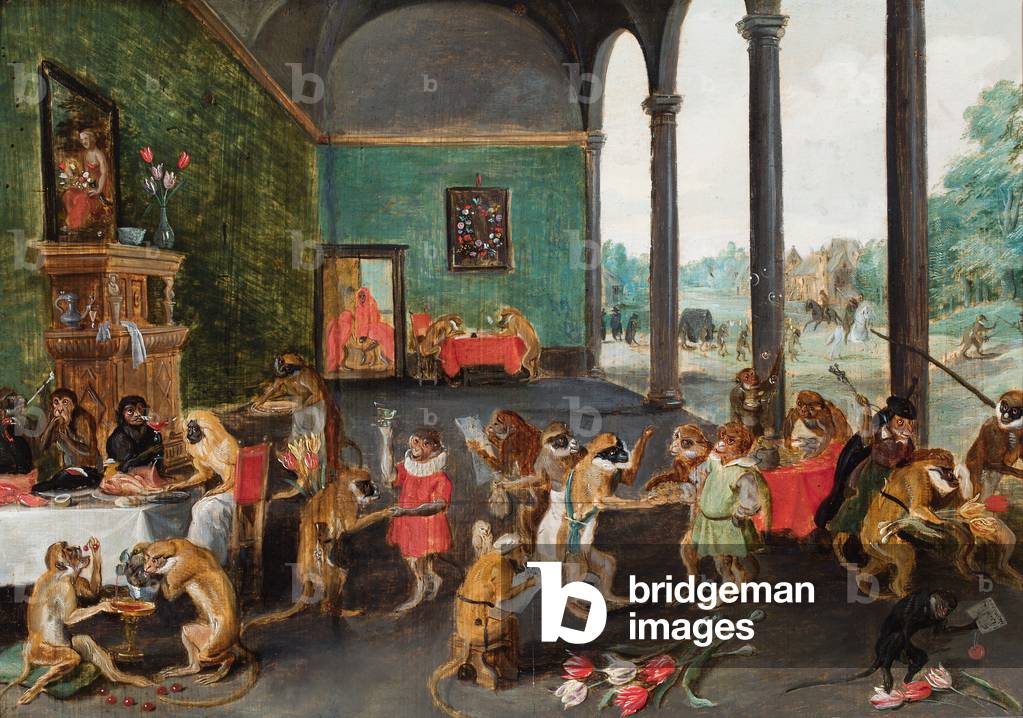 Ein Affenfest (Öl auf Holz)