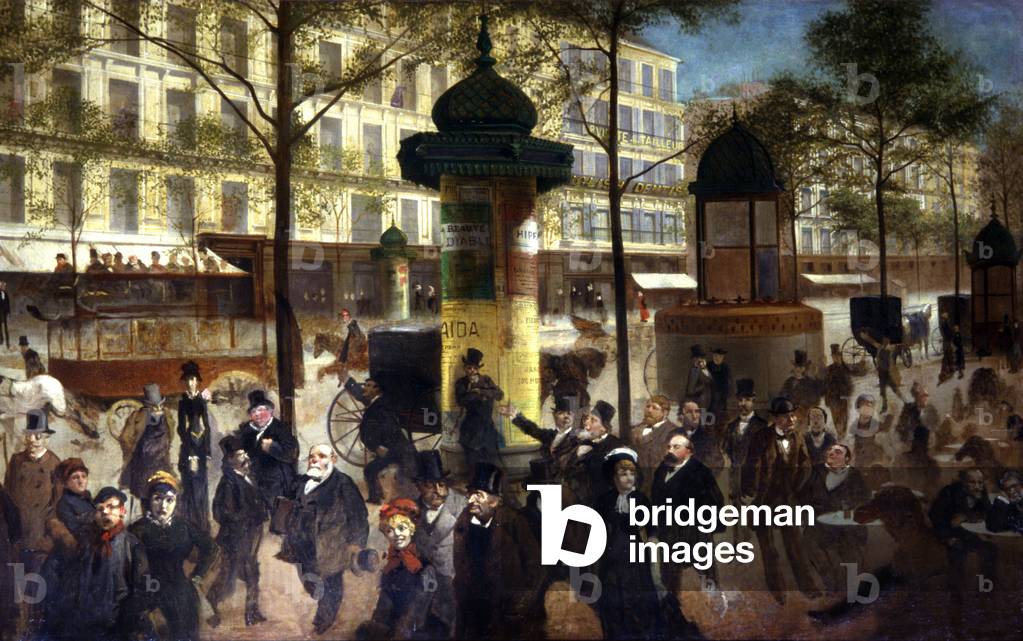 Image de Peinture représentant La foule du boulevard des Italiens à Paris 1900
