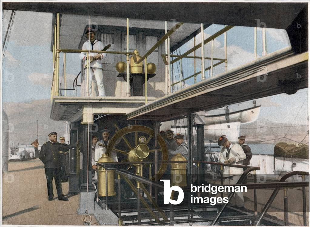 Image of Photography depicting Life in the navy: using of the tiller 1915
