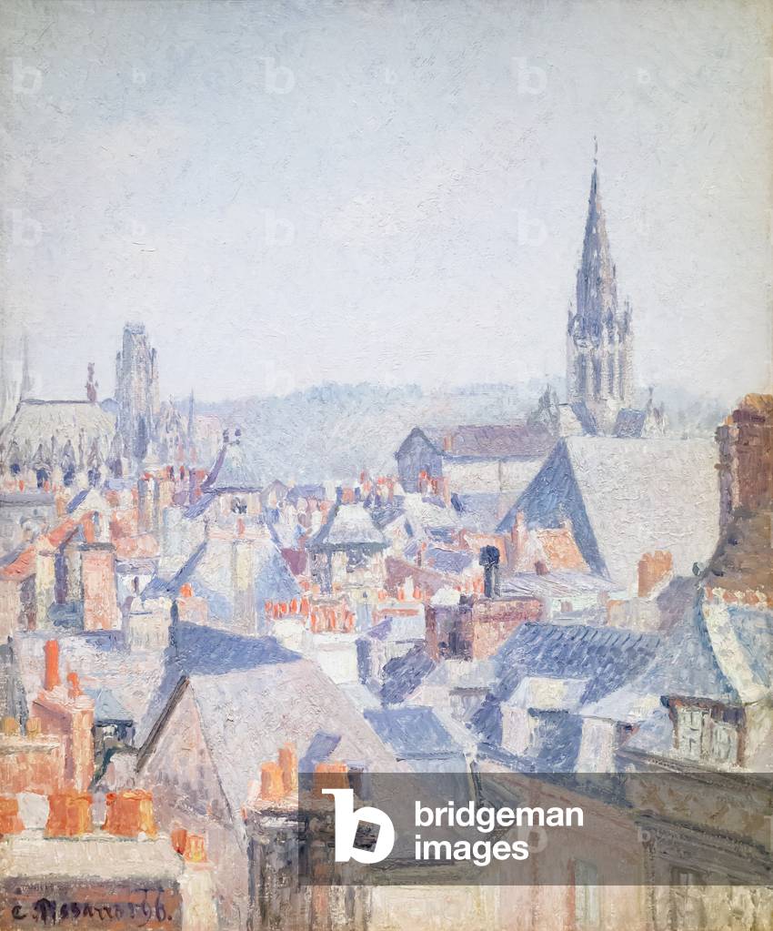 Image of Painting depicting The roofs of old Rouen 1896 by Camille Pissarro