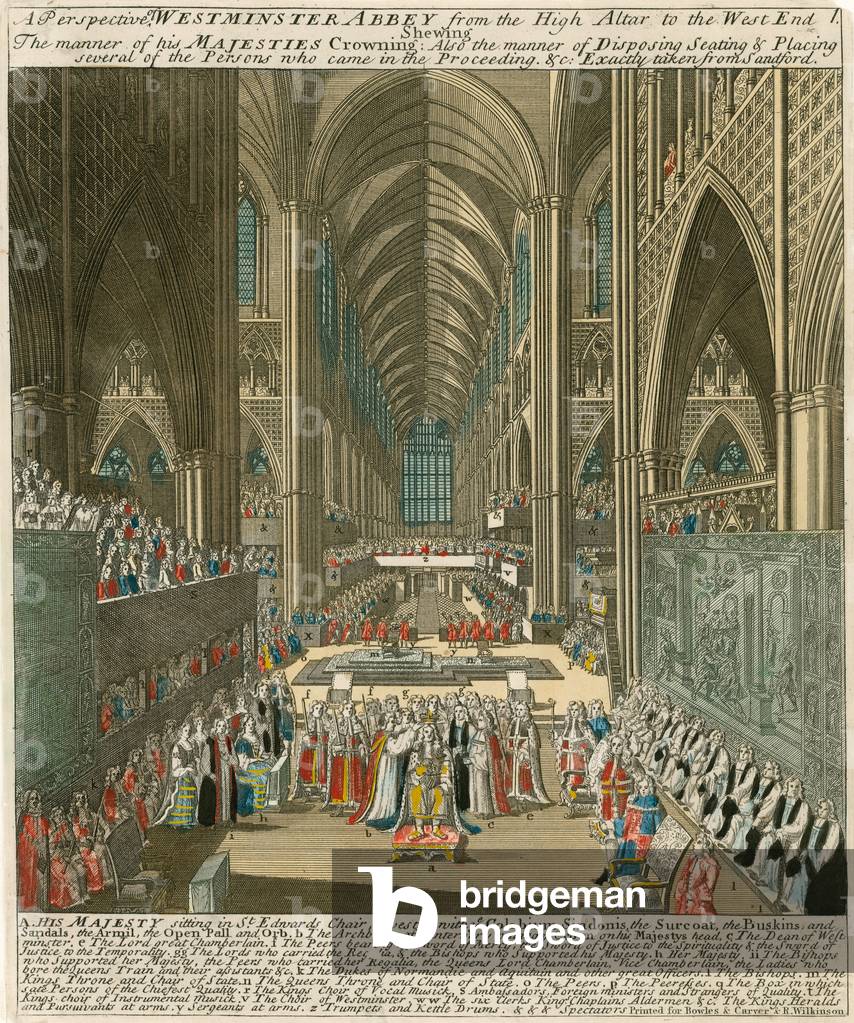 A perspective of Westminster Abbey from the High Altar to the West End at the Coronation of King James II (col