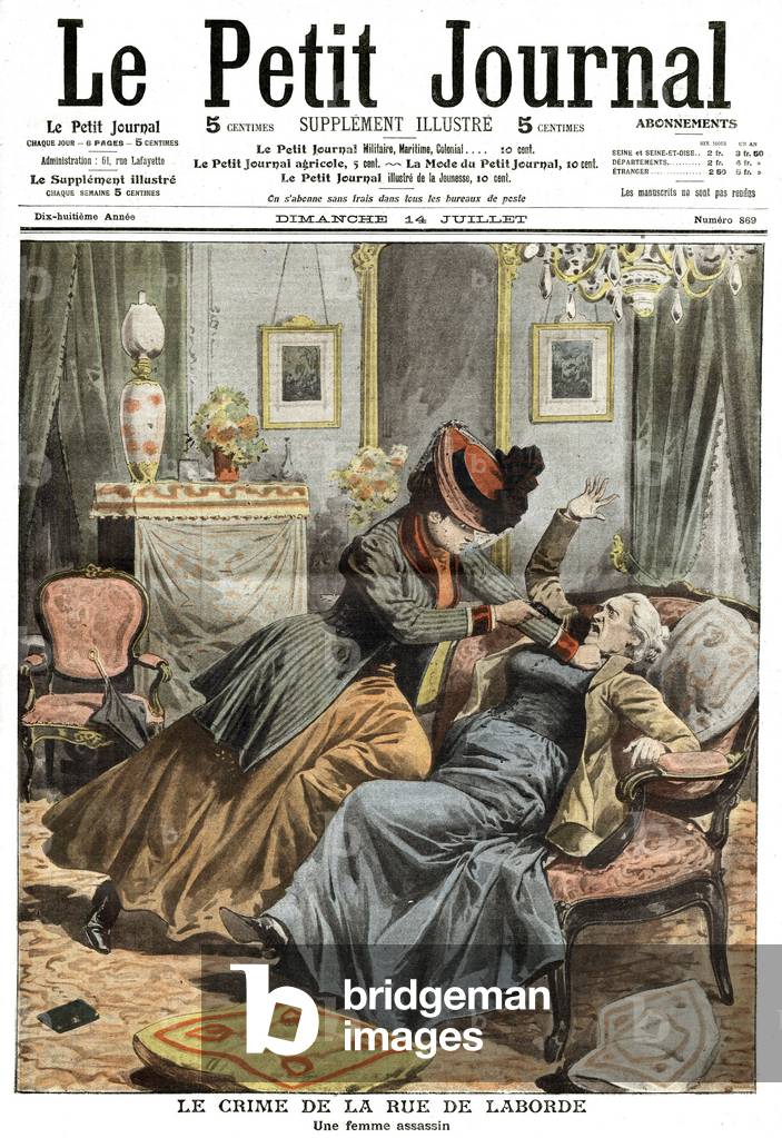 Prima pagina del quotidiano francese «Le Petit Journal» del 14 luglio 1907: una donna sta cercando di uccidere