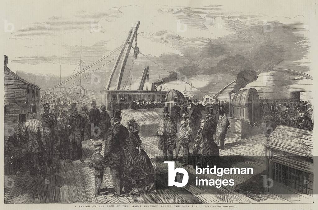 Un croquis sur le pont du « Grand Est » lors de l'inspection publique tardive (gravure)