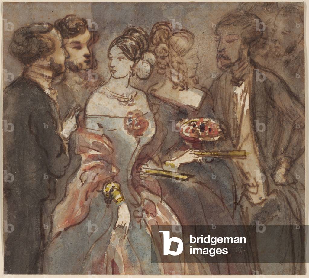 Bild von Zeichnung "Empfang" 1850 von Constantin Guys, b/w