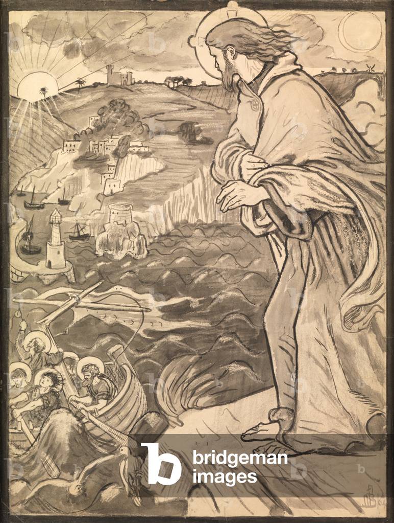 Cristo vede i discepoli che lavorano al remo, 1964 (gesso, penna e inchiostro grigio)