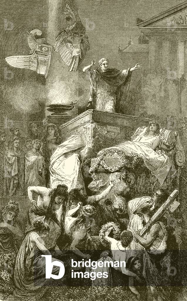 "l'orazione funebre su un eroe romano (incisione)" di English School, b/w