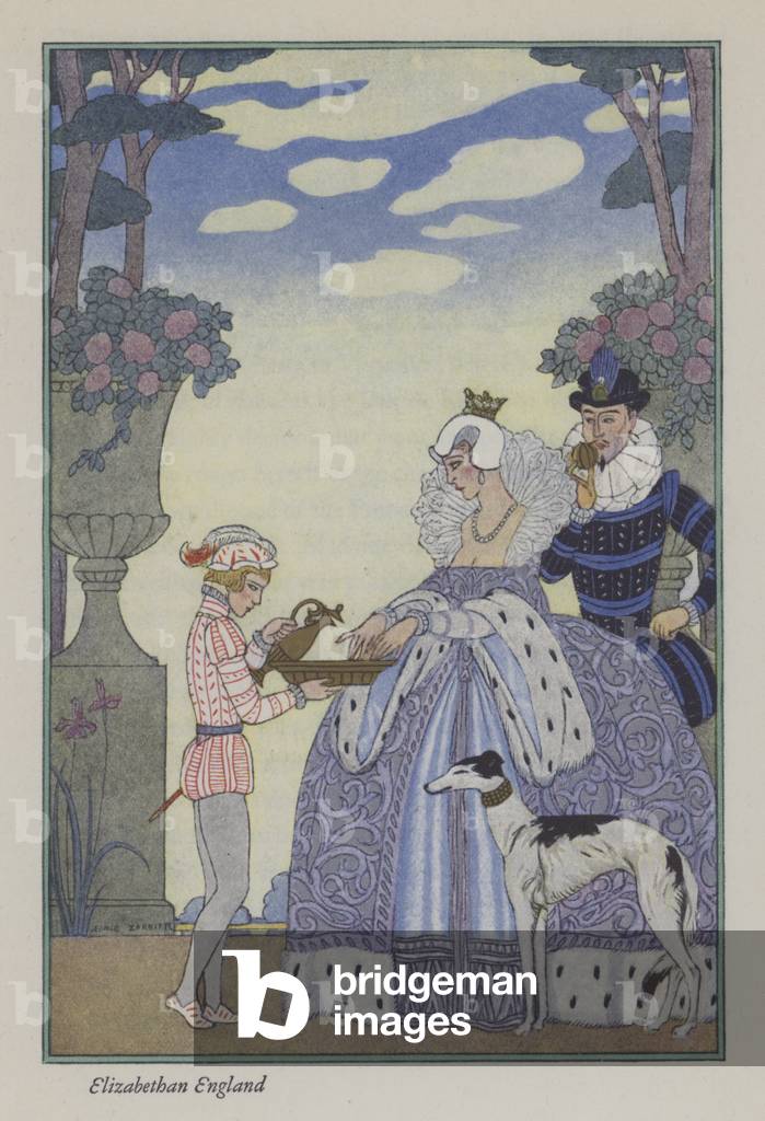 "Il romanticismo del profumo: Inghilterra elisabettiana (colore litico)" di Georges Barbier
