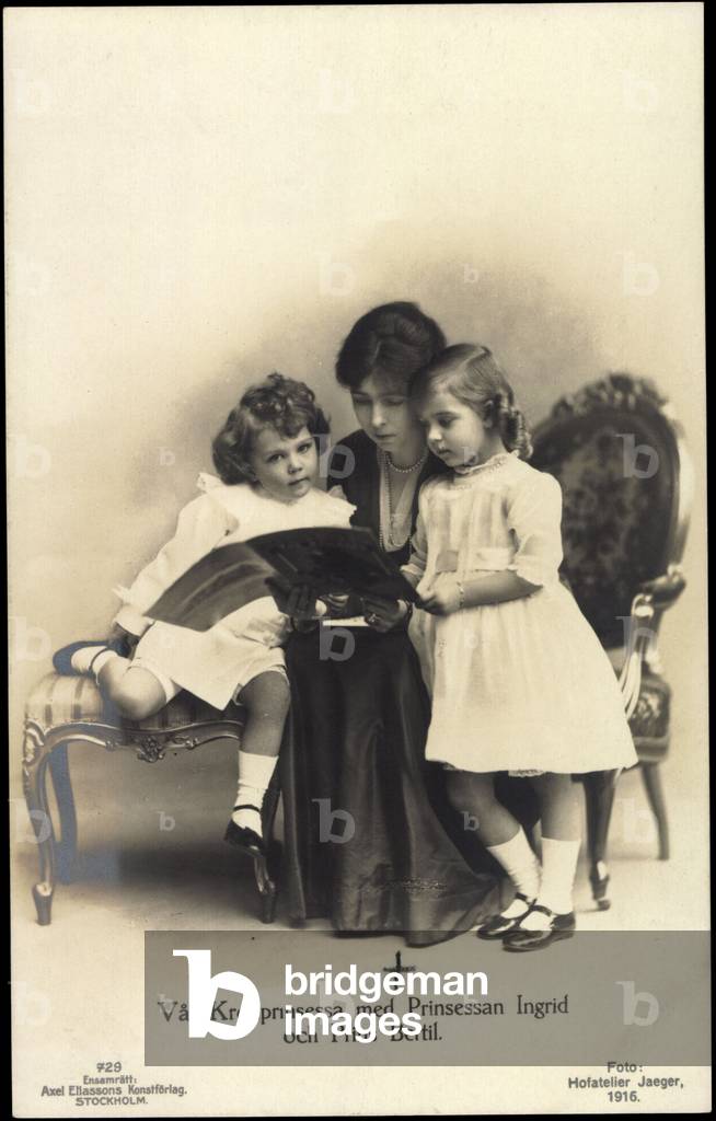 Ak La Principessa ereditaria Margaret con Prinessin Ingrid e Prins Bertil (foto b/n)