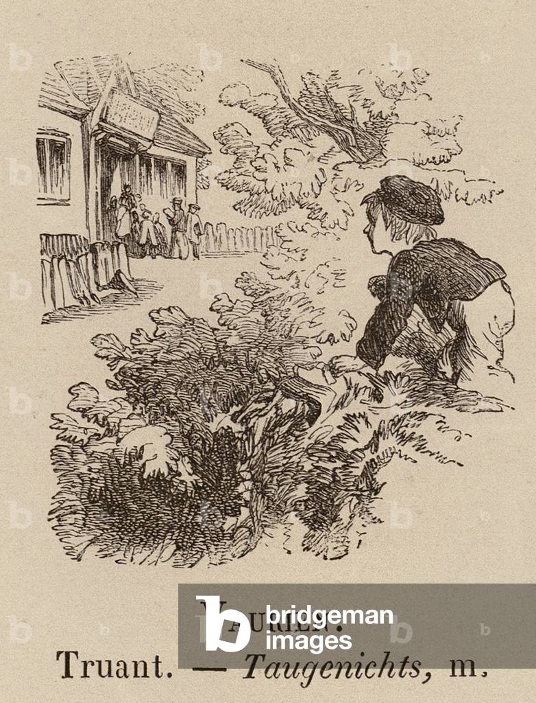 "Le Vocabulaire Illustre: Vaurien; Truant; Taugenichts (Gravur)" 1873 von European School