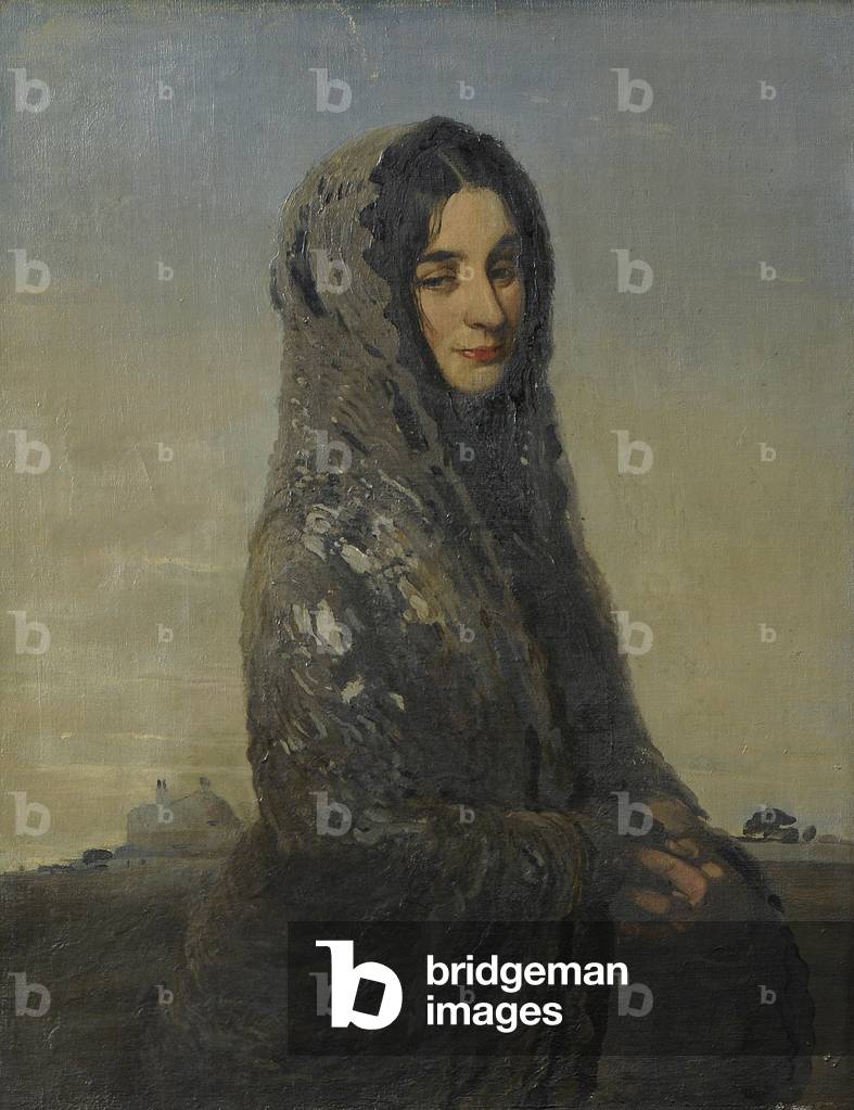 Lo scialle grigio, 1910 (olio su tela posato su tavola)