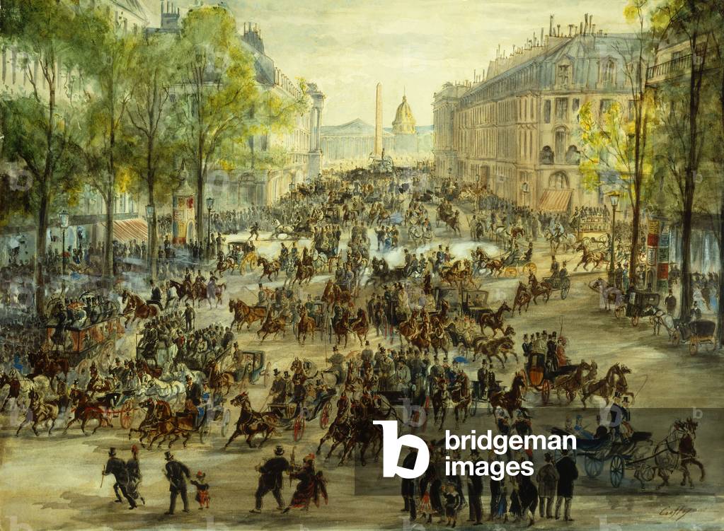 Un Busy Boulevard, 1877 (acquerello, guazzo e penna e marrone inchiostro)