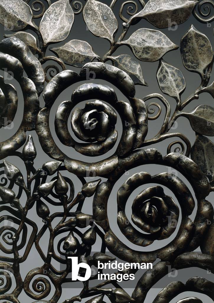 Detail of a wrought-iron and Daum glass wall-light 20th century by Edgar Brandt