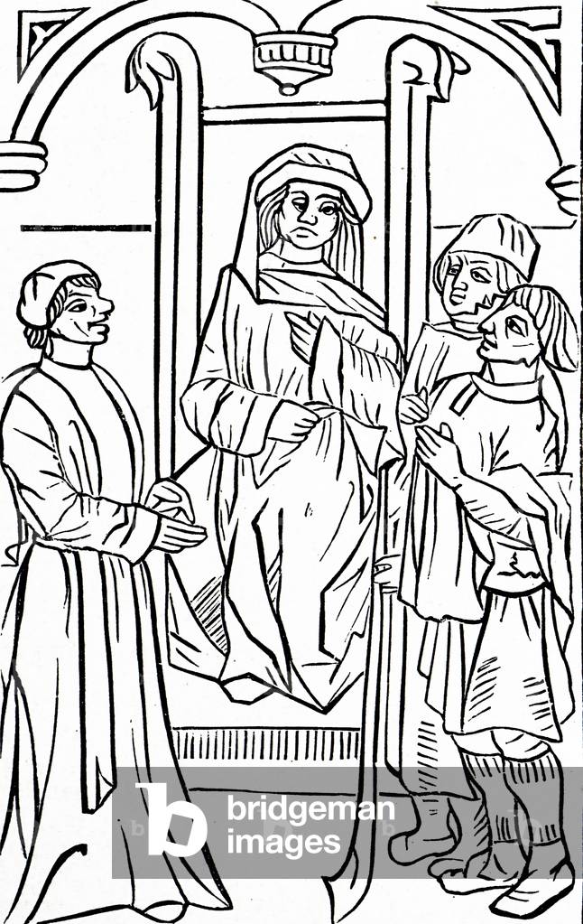 "Die Testszene von La Farce de maître Pathelin (Die Farce von Meister Pathelin)" 1401, b/w